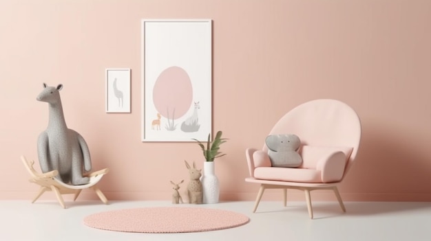 Jest różowe krzesło i różowe krześle w pokoju generatywny ai