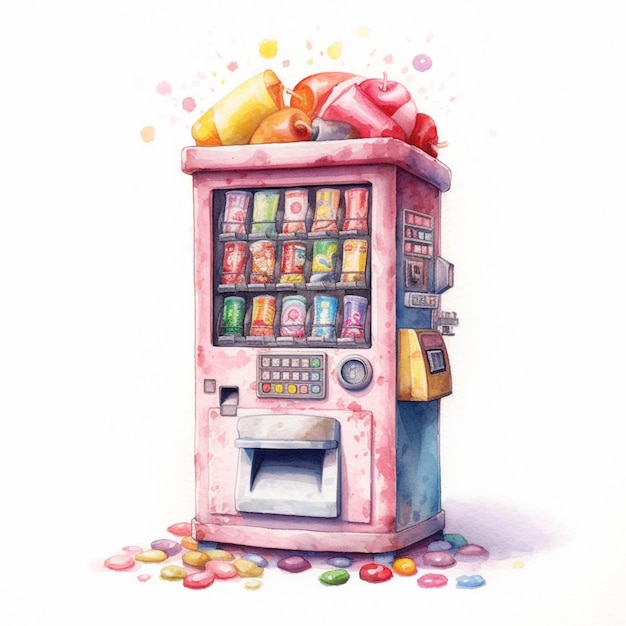 Jest różowy automat z generatywnymi ai cukierków i kulek cukierków