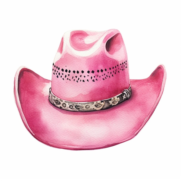 jest różowy kowbojski kapelusz ze srebrną paską na nim generatywny ai
