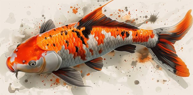 Jest ryba, która jest pomalowana pomarańczową i czarną farbą generatywną ai