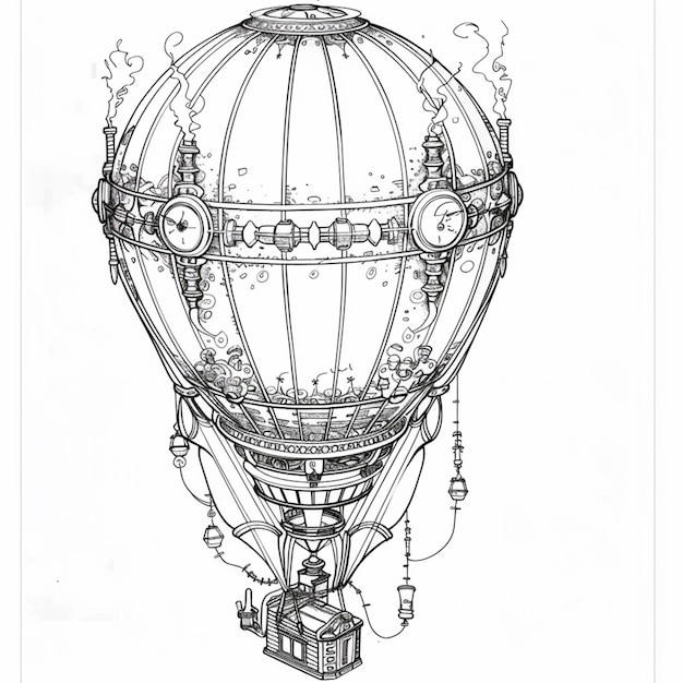 Zdjęcie jest rysunek balonu na gorące powietrze z zegarem na nim generatywny ai