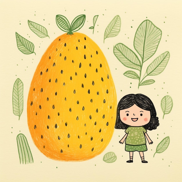 Jest rysunek dziewczyny stojącej obok dużego pomarańczowego generatywnego ai
