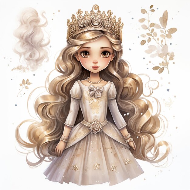Jest rysunek księżniczki z długimi włosami i generatywem.