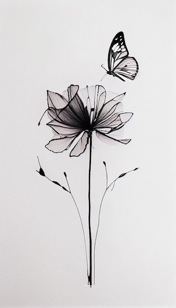 Zdjęcie jest rysunek kwiatu z motylem, generatywna ai
