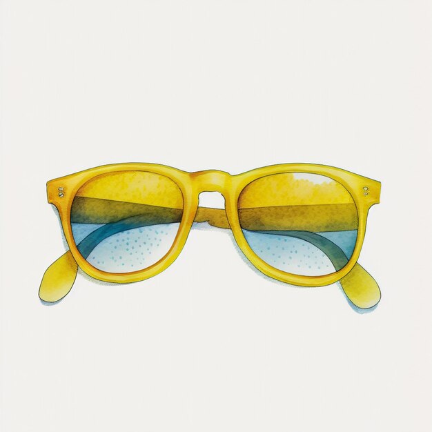 Jest rysunek pary okularów przeciwsłonecznych z żółtą ramą generatywną ai