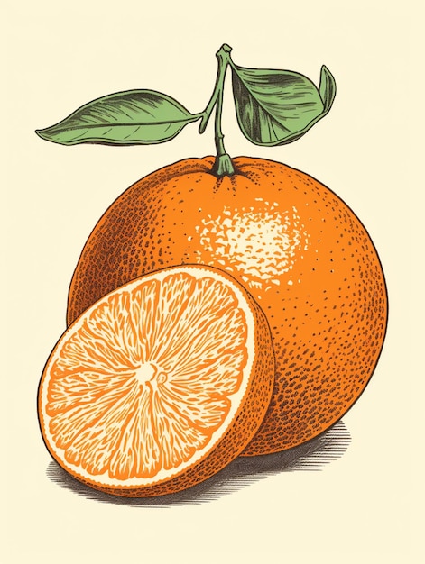 Zdjęcie jest rysunek pomarańczy z plasterkiem przeciętym na pół generatywnej ai