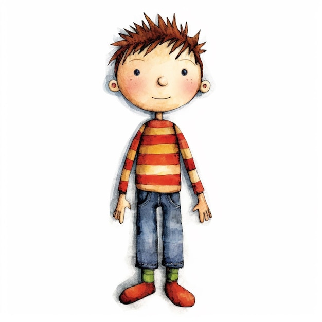 Zdjęcie jest rysunek przedstawiający chłopca w czerwono-pomarańczowej koszuli generatywnej ai