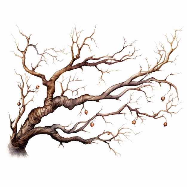 Jest rysunek przedstawiający drzewo bez liści generatywne ai