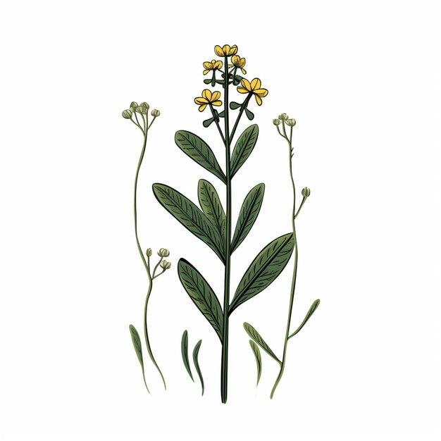 Zdjęcie jest rysunek rośliny z żółtymi kwiatami na niej generatywny ai
