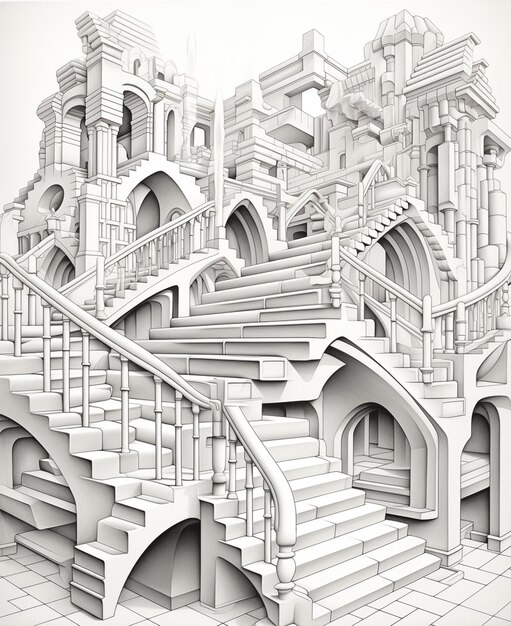 Jest rysunek schodów prowadzących do zamku.