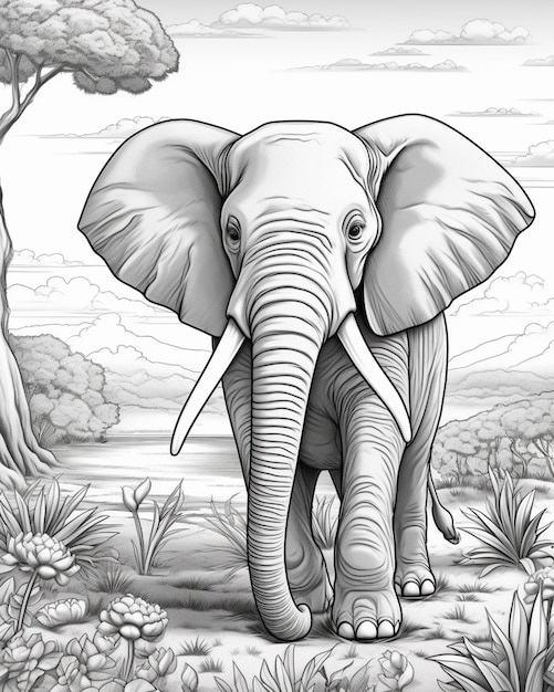 jest rysunek słonia spacerującego po dzikiej, generatywnej AI