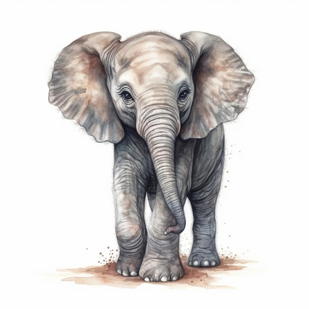 Jest rysunek słonia stojącego w generatywnym ai brudu