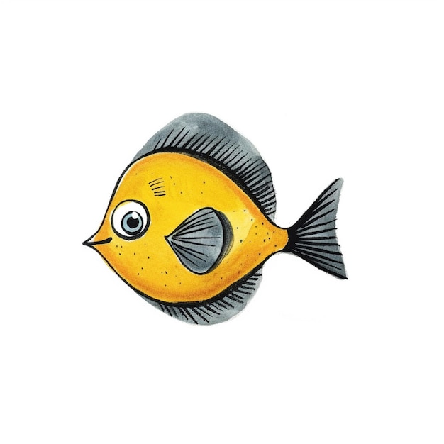 Jest rysunek żółtej ryby z czarnymi paskami generatywnymi ai