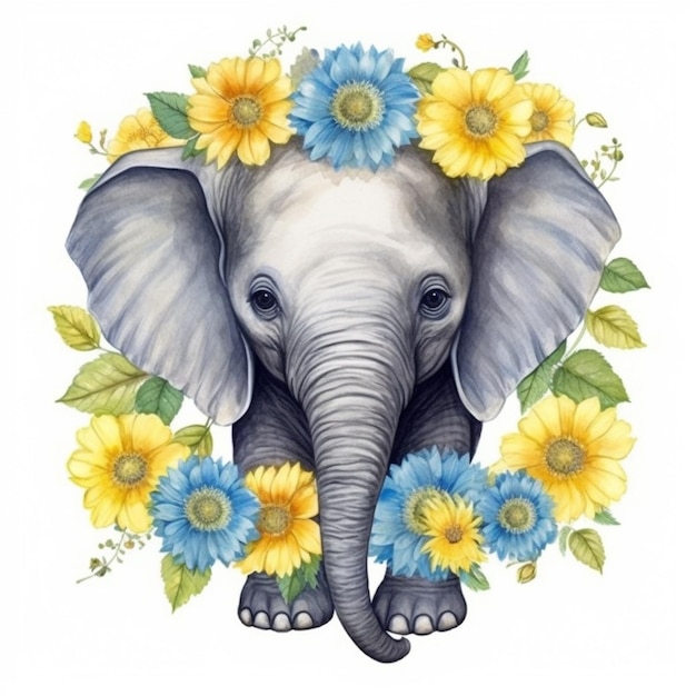 Zdjęcie jest słoń z kwiatami wokół głowy generatywny ai