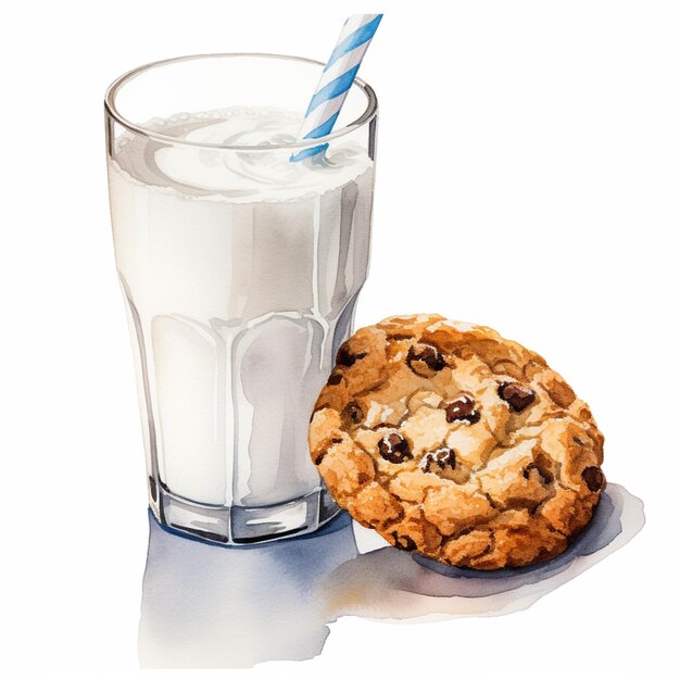 Zdjęcie jest szklanka mleka i ciasteczko obok niego generatywny ai