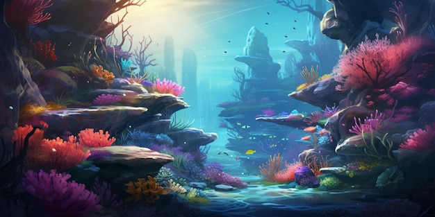 Jest tam cyfrowy obraz kolorowej sceny podwodnej generatywnej ai