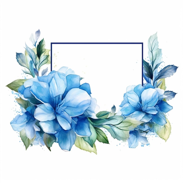 Jest tam niebieska ramka kwiatowa z niebieskimi kwiatami na niej generatywne ai