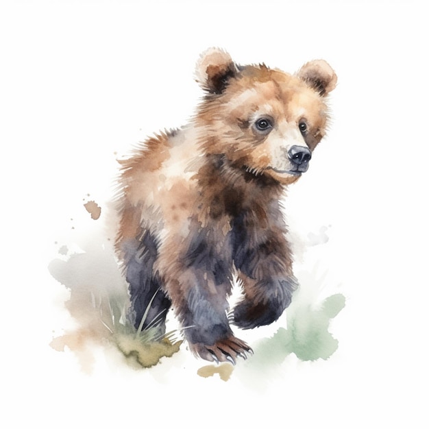 Jest tam obraz przedstawiający niedźwiedzia, który spaceruje po trawie generatywnej ai