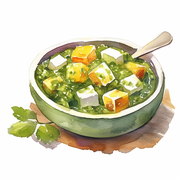Jest w niej miska zupy z tofu i warzywami.