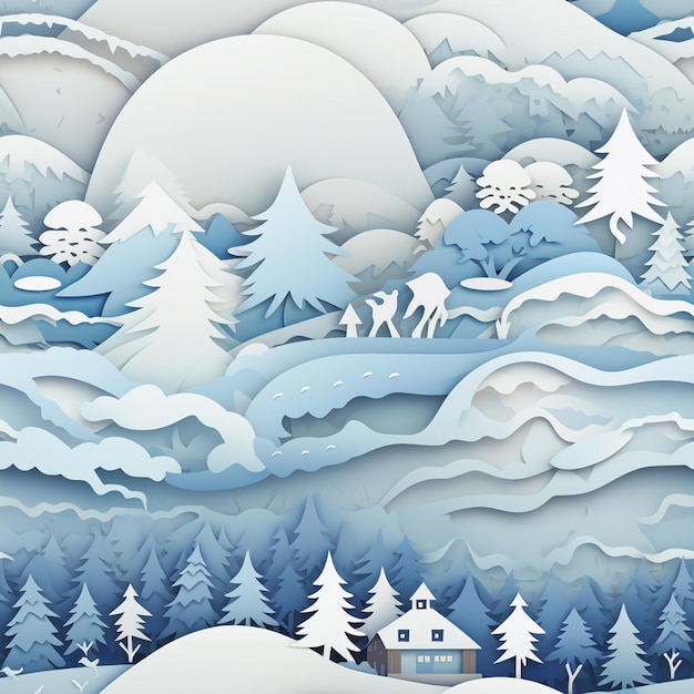 Zdjęcie jest wycięty z papieru scena zimowa z domem i drzewami generatywnymi ai