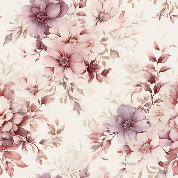 Zdjęcie jest wzór kwiatowy z różowymi i fioletowymi kwiatami na białym tle generatywny ai