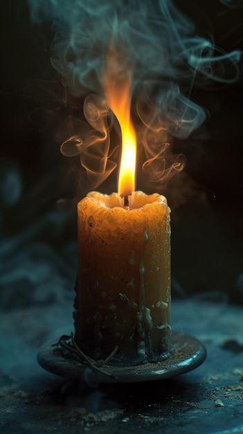 Zdjęcie jest zapalona świeca z dymem wychodzącym z niej