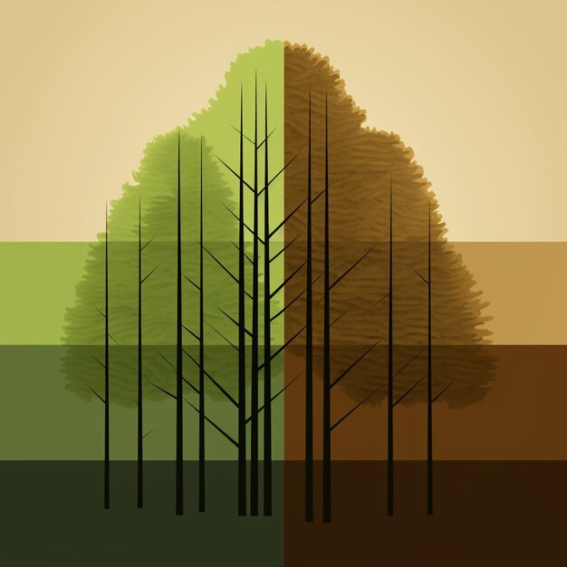Zdjęcie jest zdjęcie drzewa z zielonym i brązowym tłem generatywny ai