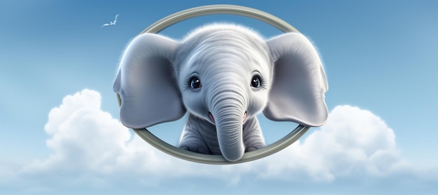 Zdjęcie jest zdjęcie słonia, który patrzy przez pierścień generujący sztuczną inteligencję