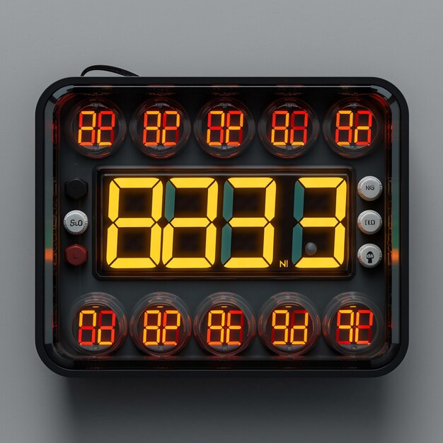 Zdjęcie jest zegar z czerwonymi liczbami na szarej powierzchni generatywnej ai