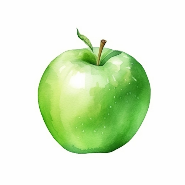 jest zielone jabłko z liściem, generatywna ai