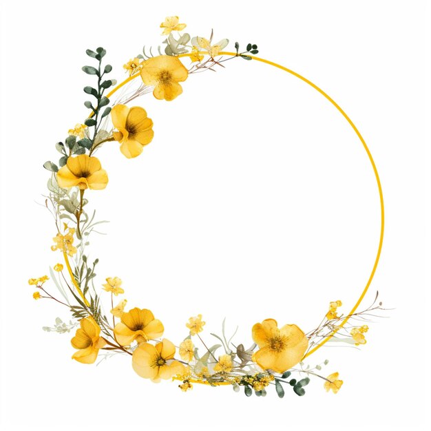 Zdjęcie jest żółty wieniec kwiatowy z żółtą ramką kręgu generatywny ai