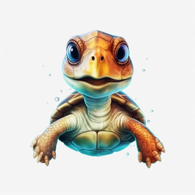 Jest żółw, który siedzi na ziemi z dużym uśmiechem generatywnym ai
