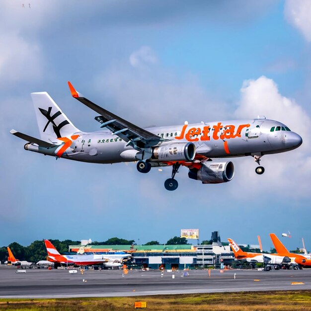 Jetstar Pacific Airlines Airbus A320 ląduje na lotnisku Tan Son Nhat SGN AI_Generated