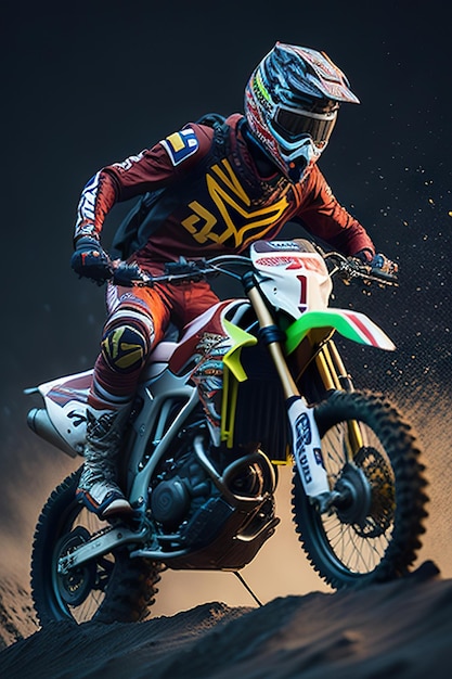 Jeździec motocross w górach Generatywna sztuczna inteligencja