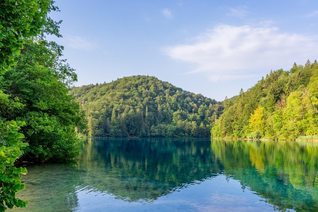 Jeziora Plitwickie w Chorwacji piękny letni krajobraz z turkusową wodą