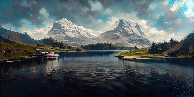 Jezioro Bachalpsee. Najwyższe szczyty Eiger, w słynnym miejscu. Alpy Szwajcarskie - dolina Grindelwald