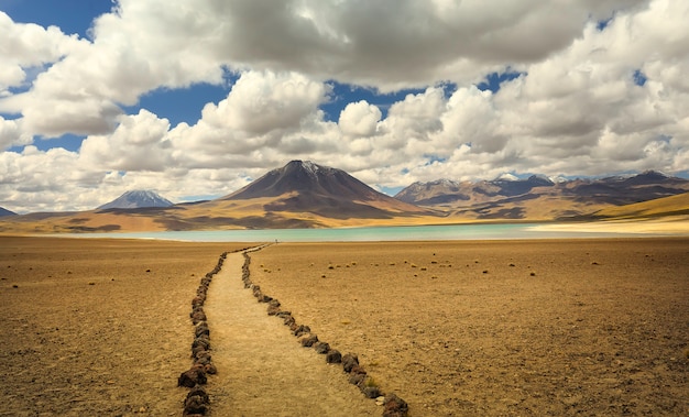 Jezioro Miscanti I Pasmo Górskie Na Pustyni Atacama W Regionie Antofagasta. Chile