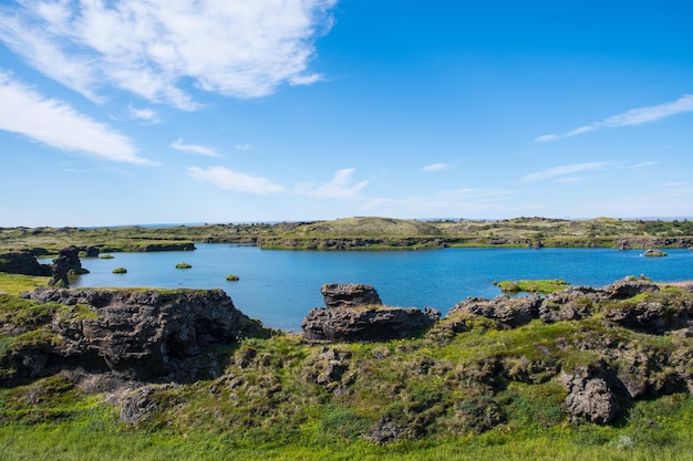 Jezioro Myvatn w Islandii w słoneczny letni dzień