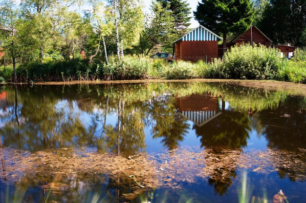 Jezioro na wsi z dramatycznymi refleksami w tle hd