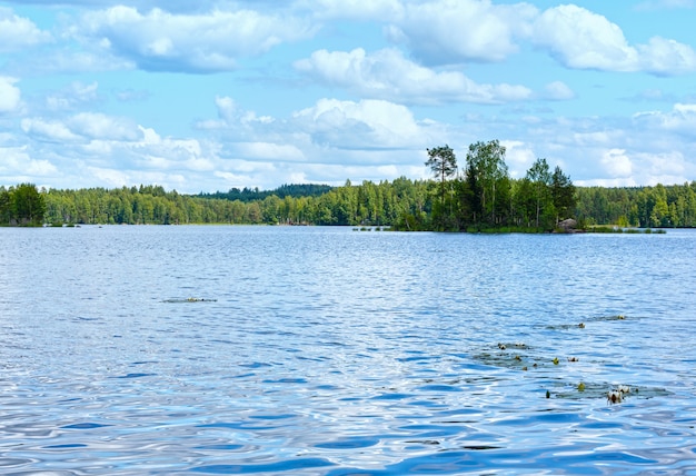Jezioro Rutajarvi lato widok z lasem na skraju (Urjala, Finlandia).