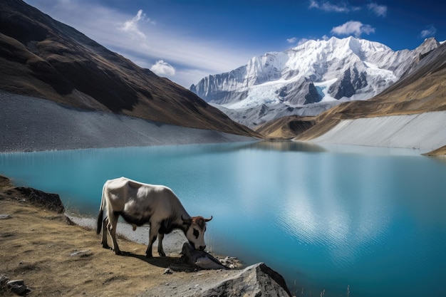 Jezioro Tilicho w Nepalu Alpejski spokój odzwierciedla generatywną IA