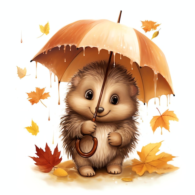 Jeżozwierz jesienią pod parasolem