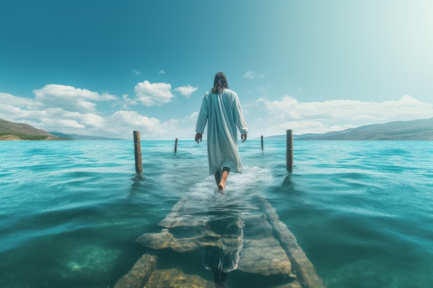 Jezus Chrystus chodząca woda niebo Wygeneruj Ai