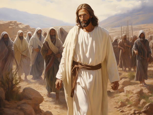 Jezus Chrystus chodzi i uczy ludzi Ewangelii
