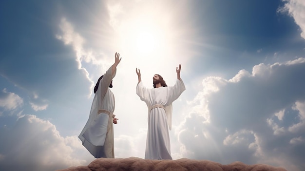 Jezus otwiera niebo, otrzymując błogosławieństwa od boga Generative AI
