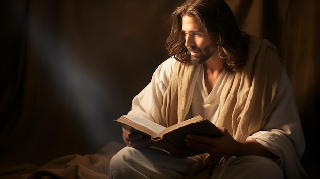 Zdjęcie jezus siedzi z otwartą księgą
