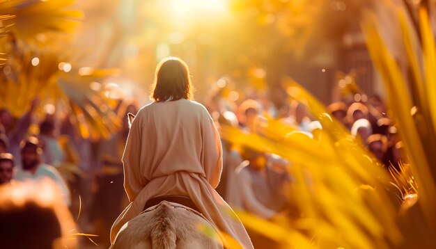 Jezus w Niedzielę Palmową na osiołku przyjęty przez tłum