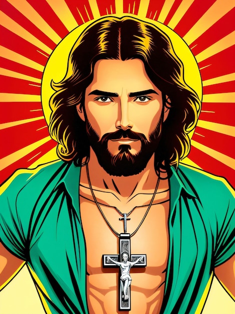 Jezus z krzyżem na piersi