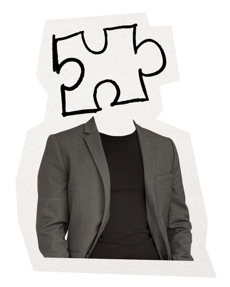Zdjęcie jigsaw head png biznesmen naklejka strategia biznesowa remiksowane media przejrzyste tło