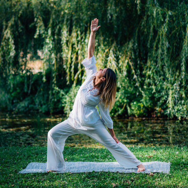 Joga w naturze Pokojowej pozie wojownika